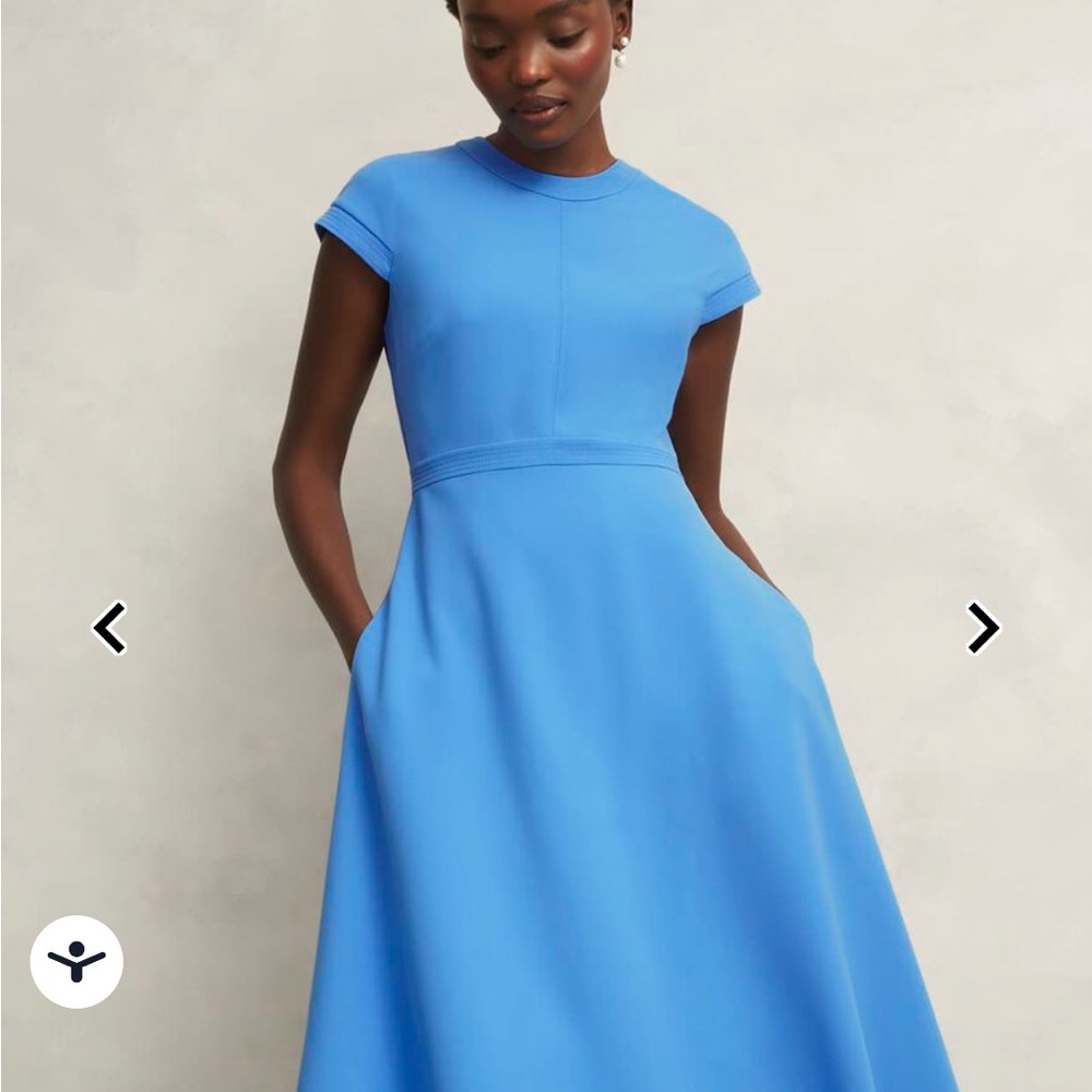 Hobbs London Hallie Dress in Hydrangea Blue - Midi Dress with Cap Sleeves